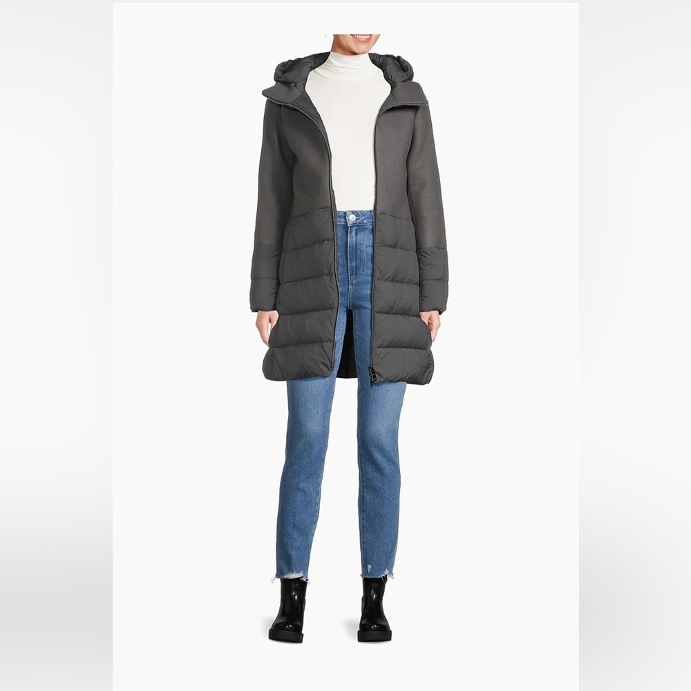 HERNO Wool Twill, Quilted Nylon & Down Coat (Charcoal/Dark grey) size IT40/US 4